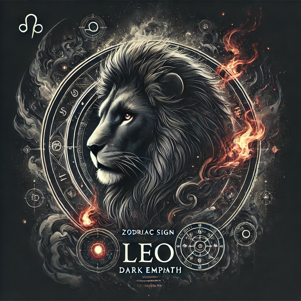 Ілюстрація знака зодіаку Лев, представленого як темний емпат. Вона зображує велич і тіньову силу лева, доповнену вогнем та аурою містичності. Ця композиція підкреслює харизму, контроль і приховані мотиви, характерні для цього знака.